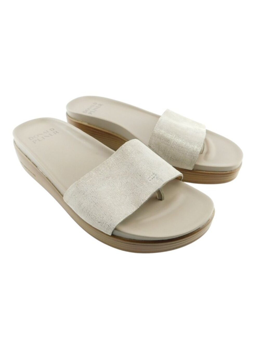 DONALD PLINER Gold/Silver Tone Leather Slide Thong Sandals 8.5